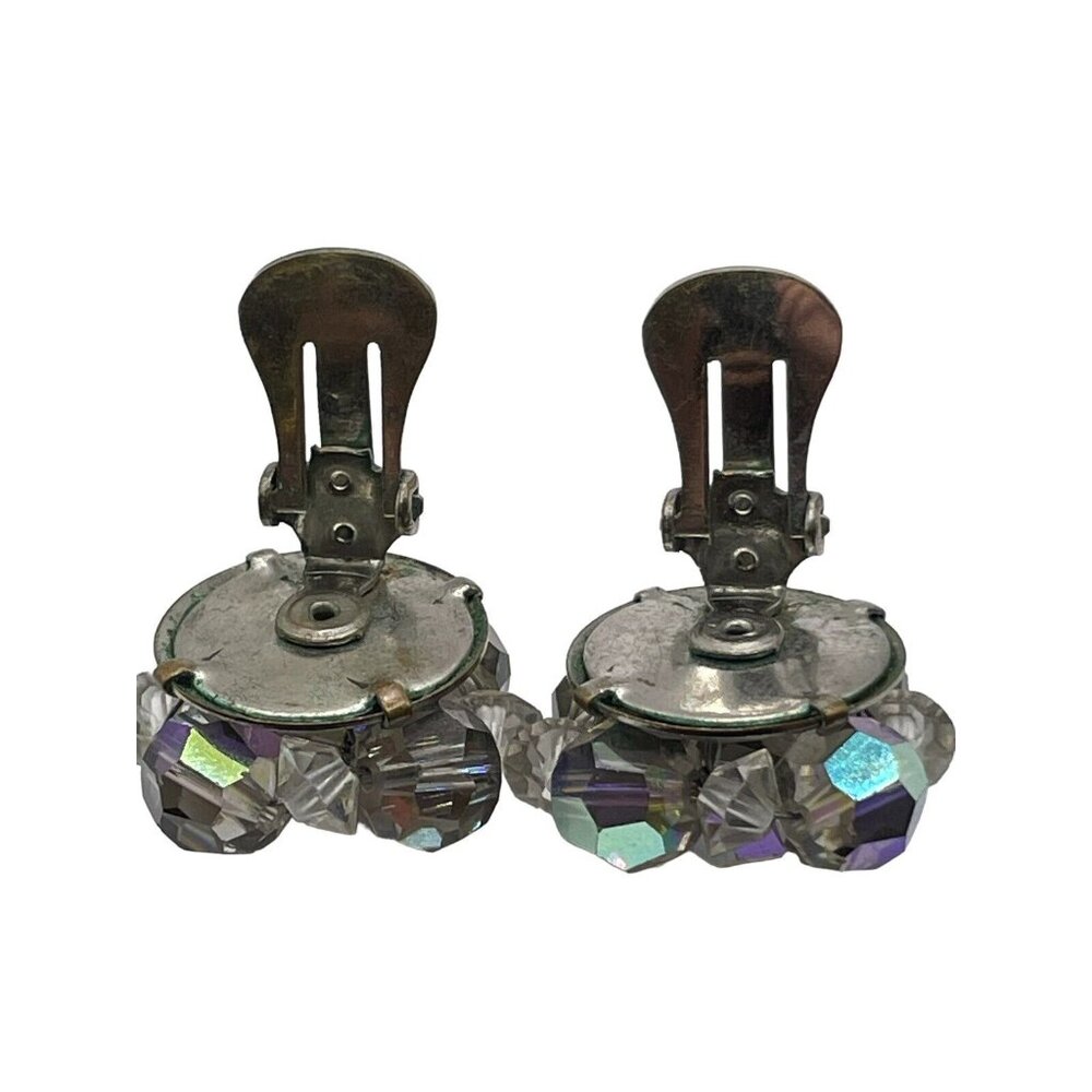 VTG LAGUNA AB SMOKEY DARK & CLEAR BEAD CLUSTER CLIP ON EARRINGS SILVER TONE - Picture 13 of 14